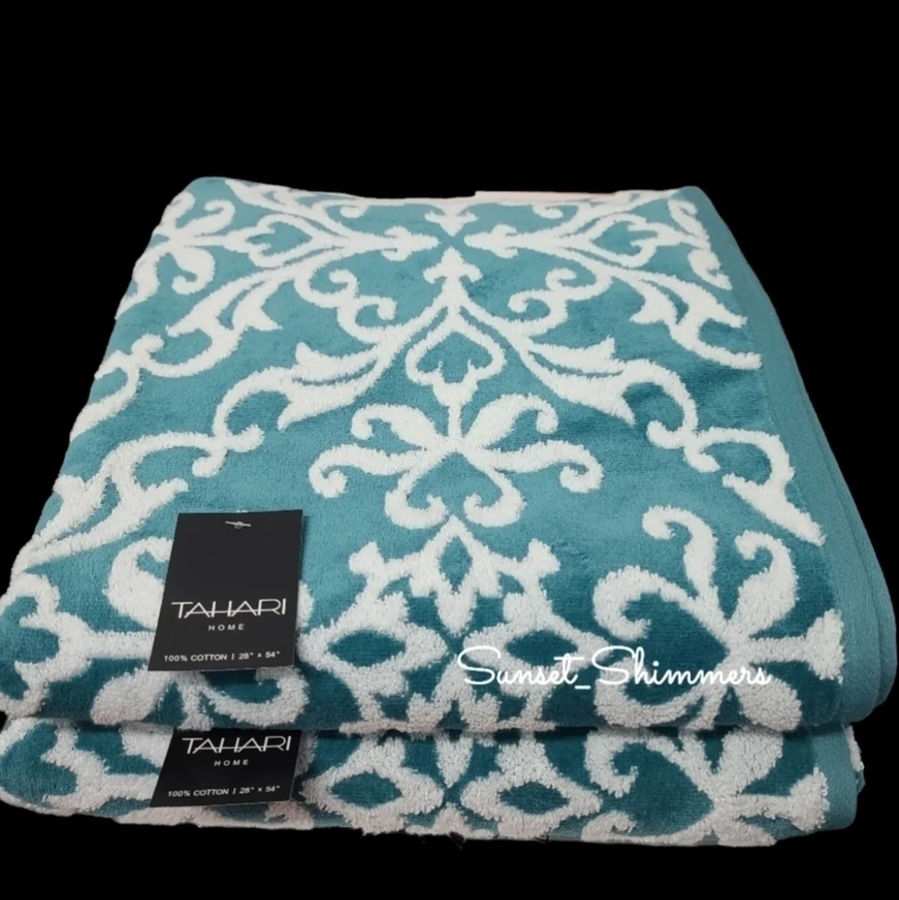 6 Piece Tahari Luxury Plush Damask Jacquard Scroll Bath Hand Tip Towel Set NEW